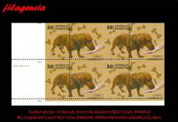 PIEZAS. CUBA. ERRORES. 2013-45 ANIMALES DOMÉSTICOS. PERRO. BLOQUE DE CUATRO. PERFORACIÓN DESPLAZADA - Sin Dentar, Pruebas De Impresión Y Variedades