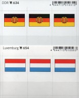 2x3 In Farbe Flaggen-Sticker Luxemburg+DDR 7€ Kennzeichnung Von Alben Karten Sammlung LINDNER 654+634 Luxembourg Germany - Cartoncini A Listelli