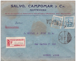 URUGUAY - 1923 - ENVELOPPE RECOMMANDEE De MONTEVIDEO Pour BUENOS AIRES (ARGENTINE) - Uruguay