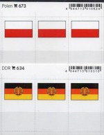 2x3 In Farbe Flaggen-Sticker DDR+Polen 7€ Kennzeichnung Alben Karten Sammlungen LINDNER 634+673 Flag POLSKA East Germany - Cartoncini A Listelli