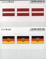 2x3 In Farbe Flaggen-Sticker Lettland+ DDR 7€ Kennzeichnung Alben Karten Sammlungen LINDNER 634+653 Flags LATVIA Germany - Fichas De Archivo