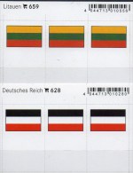 2x3 In Farbe Flaggen-Sticker Litauen+DR 7€ Kennzeichnung Alben Karten Sammlungen LINDNER 628+659 Flags Lithuiana Germany - Cartoncini A Listelli