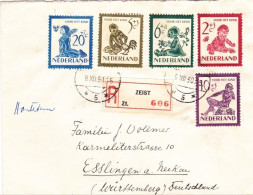 NEDERLAND - 1950 - SERIE COMPLETE YVERT N°549/553 Sur ENVELOPPE RECOMMANDEE De ZEIST Pour ESSLINGEN - Brieven En Documenten