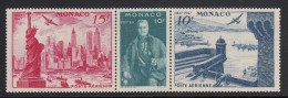 Monaco MH Scott #C20a Strip Of 3 Louis II, Monte Carlo Harbour, NYC Skyline - Centenary Int´l Philatelic Exhibition - Poste Aérienne