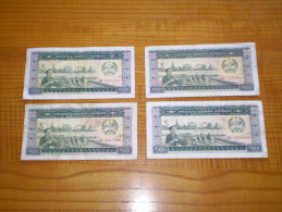 Billets Du Laos : Lot : 4 Billets De 100 : Illustration Marteau & Faucille, Pont, Silos, Agriculture - Laos