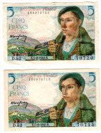 2 BILLETS DE 5 FRANCS "BERGER" DU 5-8-1943 - 5 F 1943-1947 ''Berger''