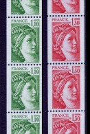 2 ROULETTES SABINE 1,10 F Vert (n° 73) 2 N° Rouge Au Verso ET 1,30 F Rouge (n° 74) 1 N° - Coil Stamps