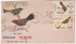 Perf.  Issue, Bhutan FDC 1968 2v Birds Series,, Bird,  Laughing Thrush, Myzornis, As Scan - Bhután