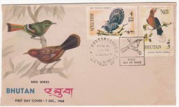 Perf.  Issue, Bhutan FDC 1968 2v Birds Series,, Bird, Grey Peacock Pheasant, Hornbill, As Scan - Bhutan