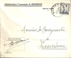 Omslag Enveloppe Gemeente Biesmeree Stempel Mettet 1960 - Enveloppes