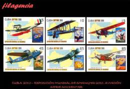 PIEZAS. CUBA MINT. 2010-27 EXPOSICIÓN MUNDIAL SHANGHAI 2010. AVIONES. SERIE SIN DENTAR - Geschnittene, Druckproben Und Abarten