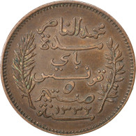 Monnaie, Tunisie, Muhammad Al-Nasir Bey, 5 Centimes, 1914, Paris, TTB, Bronze - Tunisia