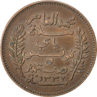 Monnaie, Tunisie, Muhammad Al-Nasir Bey, 5 Centimes, 1914, Paris, TTB, Bronze - Tunesien