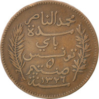 Monnaie, Tunisie, Muhammad Al-Nasir Bey, 5 Centimes, 1908, Paris, TTB, Bronze - Tunisie