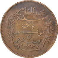 Monnaie, Tunisie, Muhammad Al-Nasir Bey, 5 Centimes, 1914, Paris, TTB, Bronze - Tunesië