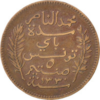 Monnaie, Tunisie, Muhammad Al-Nasir Bey, 5 Centimes, 1912, Paris, TTB, Bronze - Tunesië