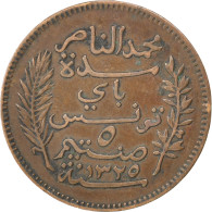 Monnaie, Tunisie, Muhammad Al-Nasir Bey, 5 Centimes, 1907, Paris, TTB, Bronze - Tunisie