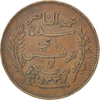 Monnaie, Tunisie, Muhammad Al-Nasir Bey, 5 Centimes, 1914, Paris, TTB, Bronze - Tunesien