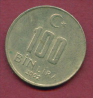 F3489 / -  100 000 Lira - 100 BIN  Lira -  2002  -  Turkey Turkije Turquie Turkei  - Coins Munzen Monnaies Monete - Turquia