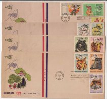 Bhutan 1967 FDC 4 Covers Overprint Airmail  Air Mail Helicopter Dance Costume Mask Flower Bear Leopard Animal Big Cat, - Bhutan