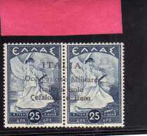 OCCUPAZIONE ITALIANA CEFALONIA E ITACA KEFALONIA ITHACA 1941 MITOLOGICA 25 D + 25 D MNH SIGNED FIRMATO VARIETY VARIETA' - Cefalonia & Itaca