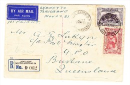 Adelaide R-Brief Nach Brisbane Erstflug Sydney-Brisbane 24-11-31 - Storia Postale