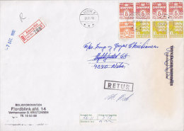 Denmark Registered Einschreiben AALBORG ØST Label 1990 Cover To NIBE Retur Boxed Cds. (2 Scans) - Lettres & Documents