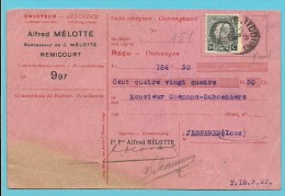 211 Op Ontvangkaart (Carte-recepisse) Met Firmaperforatie (perfin) " M " Van ALFRED MELOTTE / REMICOURT - 1909-34