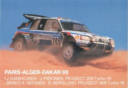 Paris-Alger-Dakar 88 - Piironen  [CP Auto-collante Rallye Peugeot 205 ] AJ070 - Rally