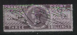 GB CHANCERY COURT REVENUE 1857 3/- LILAC WMK MACES PERF 14 BAREFOOT #73 - Steuermarken