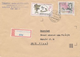 I2667 - Czechoslovakia (1987) 335 44 Kasejovice (recommended Makeshift Label); R-letter, Tariff: 4,00 Kcs - Lettres & Documents