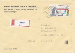 I2669 - Czechoslovakia (1989) 335 52 Letiny (stamp: Czechoslovak High Seas Navigation), R-letter, Tariff: 5,00 Kcs - Computers