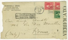 STATI UNITI  - LETTERA  PER L'ITALIA - VERIFICATO PER CENSURA  - ANNO 1916 - PASADENA CAL. - Covers & Documents