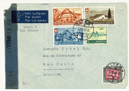 SVIZZERA - SUISSE - LETTERA VIA AEREA PER IL BRASILE - ANNO 1945  Pro Patria - EXAMINED - ESAMINATA - Cartas & Documentos