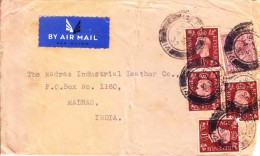 Great Britain 1937 Airmail Cover Posted From Leeds To Madras, India - Used Of 4v One And Half Pence Brown Stamps - Brieven En Documenten