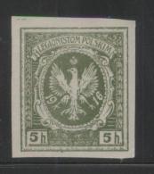 POLAND 1916 POLISH WORLD WAR 1 LEGIONS AUSTRIAN ARMY 5H OLIVE GREEN IMPERFORATE NG TYPE 1 3 TALONS LEFT FOOT EAGLE - Varietà E Curiosità