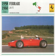 FICHE TECHNIQUE VOITURE  - DÉTAILS CARACTERISTIQUE AU DOS FERRARI 256 F1 1958 COURSE - Automovilismo - F1