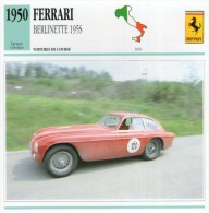 FICHE TECHNIQUE VOITURE  - DÉTAILS CARACTERISTIQUE AU DOS FERRARI  BERLINETTE 195S / COURSE 1950 - Automobile - F1