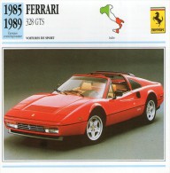 FICHE TECHNIQUE VOITURE  - DÉTAILS CARACTERISTIQUE AU DOS FERRARI 328 GTS 1985 SPORT - Automobile - F1