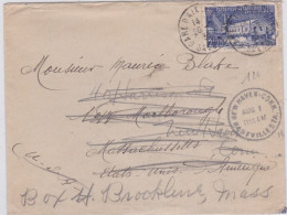 1939 - YVERT N°430 SEUL Sur ENVELOPPE De GARE D'AIX LES BAINS (SAVOIE) Pour NEW MARLBORO (MASS.) REEXPEDIEE à NEW HAVEN - Covers & Documents