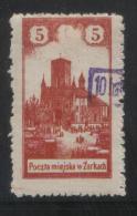 POLAND 1918 ZARKI LOCAL PROVISIONALS 2ND SERIES 10H VIOLET OPT ON 5H RED PERF FORGERY HM (*) - Ongebruikt