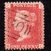 GB QV 1858-79 1d Plate 74, Corner Letters EC, Used - Gebraucht