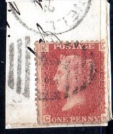 GB QV 1858-79 1d Plate 181, Corner Letters GK On Small Piece, Used - Oblitérés