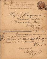 GRAN BRETAGNA GRAT BRITAIN STATIONERY QUEEN VICTORIA 1 P 1887 To ITALY - Postwaardestukken