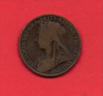 UK, Circulated Coin VF, 1897, 1 Penny, Older Victoria, Bronze, KM790 C1955 - D. 1 Penny