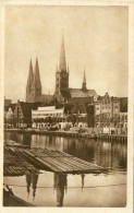Lübeck. Partie An Der Obertrave Mit Petri Und Marienkirche  - 2 Scans - Luebeck