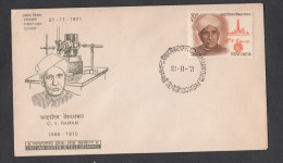 INDI 1971,  FDC W/refugee Relief Stamp  Dr. C V Raman, Scientist, Physics, Raman Effect, Nobel Prize, BombayCancellation - Briefe U. Dokumente