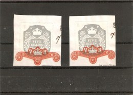 1893 Five Shillings Gris 2 Pieces Sur Fraguements - Revenue Stamps