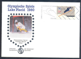 USA Olympic Games 1980 Lake Placid: Jumping Stamp, Alpine Skiing Cancellation; Andreas Wenzel Silver Medal Giant Slalom - Hiver 1980: Lake Placid