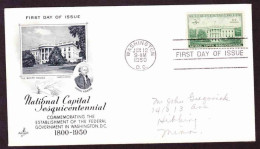 USA On Cover - FDC - 1950 - National Capital Sesquicentennial Issu, White House, Executive Mansion - Cartas & Documentos